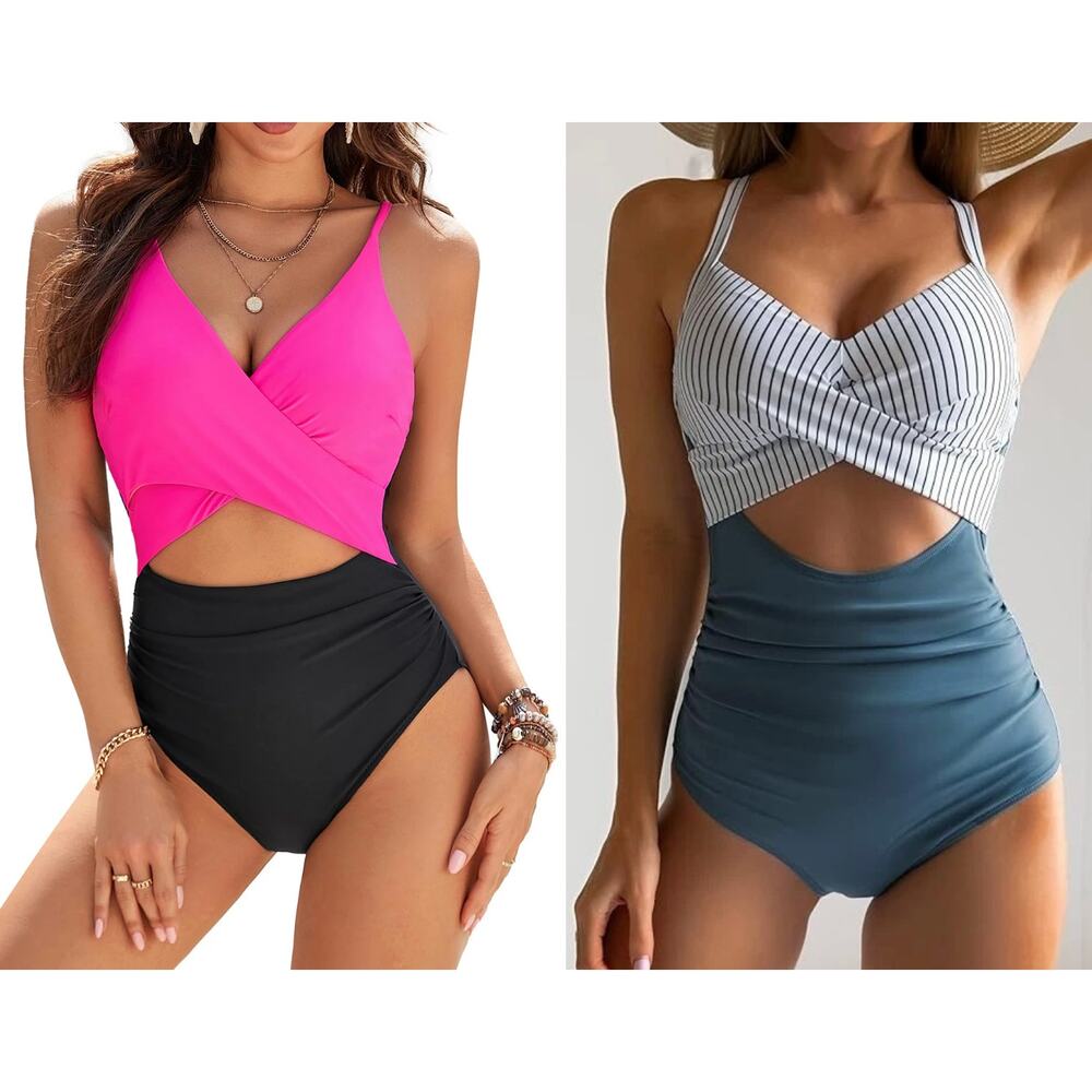 Eomenie NEW Bundle 2 One Piece XL Swimsuits Tummy Control Cutout Wrap Tie Back